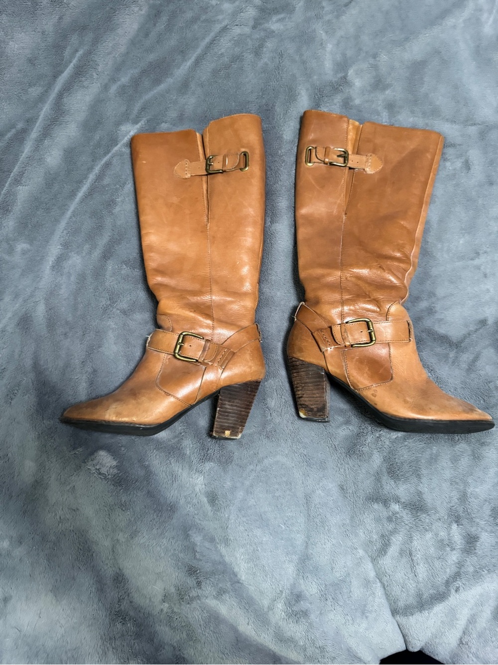 Women's Tan Leather Mid-Calf Heeled Boots